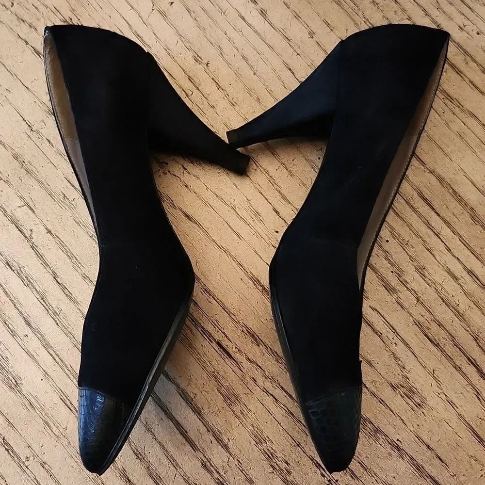 Leather snake skin suede vintage pumps size 38 made in France - Picture 3 of 9